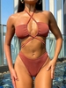 Ensemble de Bikini Cheeky Assorti Côtelé Jambe Haute Multi-usage M Café