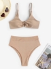 Ensemble de Bikini Côtelé Anneau en O à Taille Haute Taille unique Café lumière