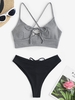 Ensemble de Bikini Côtelé Croisé à Lacets à Jambe Haute Mélangé et Assorti Taille unique Gris