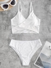 Ensemble de Bikini Côtelé Croisé Broderie Anglaise à Taille Haute Taille unique Blanc
