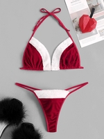 Ensemble de Bikini de Noël Fourré en Velours à Pompon L Rouge