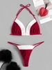 Ensemble de Bikini de Noël Fourré en Velours à Pompon S Rouge