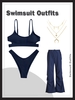 Ensemble de Bikini de Plage Découpé Côtelé 4 Pièces Taille unique Bleu profond