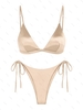 Ensemble de Bikini Tanga Brillant Doux à Bretelle Fine S Café lumière