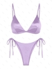 Ensemble de Bikini Tanga Brillant et Soyeux Noué à Côté S Pourpre