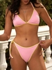 Ensemble de Bikini Tanga Côtelé Cousu Triangle M Rose clair