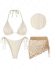 Ensemble de Bikini Tanga Texturé Noué à Côté avec Jupe Au Crochet de Plage Taille unique Café lumière