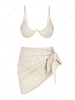 Ensemble de Bikini Tanga Texturé Noué à Côté avec Jupe Paréo Taille unique Café lumière