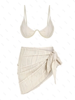 Ensemble de Bikini Tanga Texturé Noué à Côté avec Jupe Paréo Taille unique Café lumière