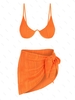 Ensemble de Bikini Tanga Texturé Noué à Côté avec Jupe Paréo Taille unique Orange