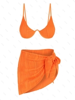Ensemble de Bikini Tanga Texturé Noué à Côté avec Jupe Paréo Taille unique Orange