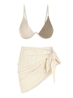 Ensemble de Bikini Texturé Bicolore à Cordon avec Paréro Taille unique Café lumière