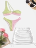 Ensemble de Bikini Texturé Découpé à Une Epaule avec Mini Jupe Côtelée Taille unique Blanc