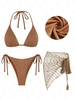 Ensemble de Bikini Triangle Scintillant Brillant avec Jupe en Crochet à Dos-Nu Taille unique Café