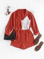 Ensemble de Blazer Bouton en Avant à Col Revers et de Short L Orange