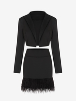 Ensemble de Blazer Court Matelassé à Epaule Dénudée avec Mini Jupe L Noir
