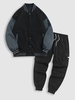 Ensemble de Blouson de Base-ball Lettre Cœur Graphique en Vichy et de Pantalon Cargo Vêtements Techniques Taille unique Noir