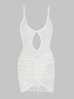 Ensemble de Body Tricoté Découpé Semi-Transparent et Jupe Cintrée L Blanc