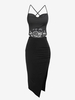 Ensemble de Camisole à Bretelle Croisée en Dentelle à Taille Haute avec Jupe Moulante Taille unique Noir