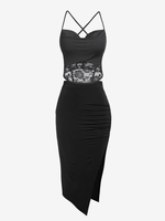 Ensemble de Camisole à Bretelle Croisée en Dentelle à Taille Haute avec Jupe Moulante Taille unique Noir