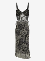 Ensemble de Camisole Courte Fleurie Brodée en Dentelle Transparente à Armature et de Jupe en Tulle Taille unique Noir