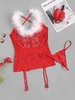 Ensemble de Camisole Plume en Dentelle avec Jarretelle S Rouge