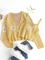 Ensemble de Cardigan Court Fleur à Goutte Epaule et de Haut à Bretelle M Deep yellow