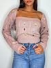 Ensemble de Cardigan Fleuri Brodé en Tricot à Câble S Rose clair