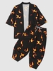 Ensemble de Cardigan Kimono à Imprimé Flamme et de Pantalon Court 3xl Noir