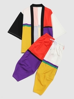 Ensemble de Cardigan Kimono en Blocs de Couleurs et de Pantalon Baggy Court 3xl Multi a