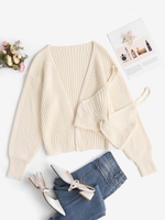 Ensemble de Cardigan Maille Ouvert en Tricot et Haut à Bretelle Tordu M Blanc