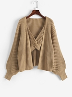 Ensemble de Cardigan Maille Ouvert en Tricot et Haut à Bretelle Tordu S Café