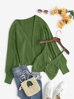 Ensemble de Cardigan Maille Ouvert en Tricot et Haut à Bretelle Tordu S Vert