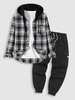 Ensemble de Chemise à Capuche Plissée à Carreaux en Flanelle et Pantalon Cargon Technique Deux Pièces Taille unique Noir