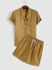 Ensemble de Chemise à Carreaux Imprimé à Manches Courtes et de Short à Cordon M Brun feuille morte