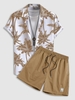 Ensemble de Chemise à Imprimé Cocotier à Manches Courtes et de Short à Cordon Taille unique Café lumière