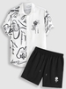 Ensemble de Chemise à Imprimé Rose Graffitis à Cordon et de Short Décontracté Deux Pièces Taille unique Blanc
