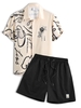 Ensemble de Chemise à Imprimé Rose Graffitis à Manches Courtes et de Short Décontracté Taille unique Café lumière