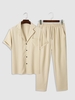Ensemble de Chemise à Manches Courtes et de Pantalon à Cordon Taille unique Café lumière