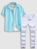 Ensemble de Chemise à Rayure Verticale et Jean Deux Pièces Taille unique Bleu