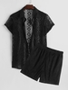Ensemble de Chemise Ajourée Motif Géométrique et de Short Deux Pièces L Noir