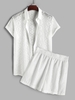 Ensemble de Chemise Ajourée Motif Géométrique et de Short Deux Pièces S Blanc