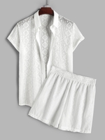 Ensemble de Chemise Ajourée Motif Géométrique et de Short Deux Pièces S Blanc