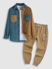 Ensemble de Chemise Bicolore en Velours Côtelé avec Poche et de Pantalon Cargo de Jogging Taille unique Multi a