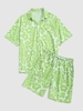 Ensemble de Chemise Boutonnée à Imprimé Fleurie et de Short avec Poche 2xl Vert pois