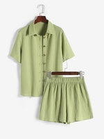 Ensemble de Chemise Boutonnée à Manches Courtes et de Short M Vert clair