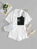 Ensemble de Chemise Boutonnée avec Poche en Avant et de Short M Blanc