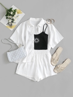 Ensemble de Chemise Boutonnée avec Poche en Avant et de Short M Blanc
