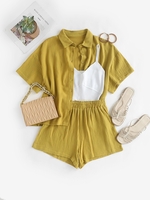 Ensemble de Chemise Boutonnée avec Poche en Avant et de Short S Deep yellow