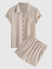 Ensemble de Chemise Boutonnée avec Poches à Col Cranté et de Short à Cordon Xl Café lumière